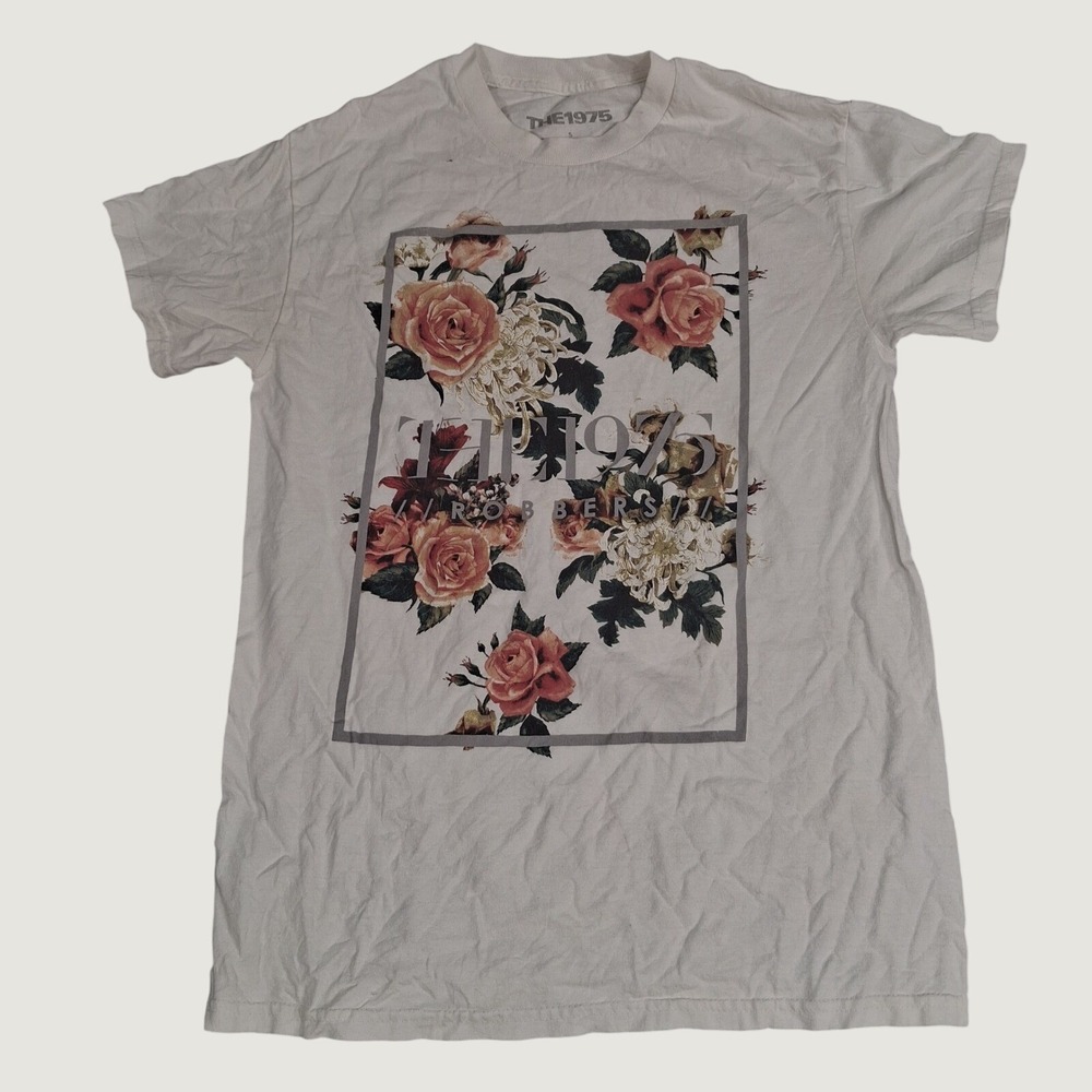 The 1975 T-Shirt Unisex Small White Robbers Floral Rose Graphic Band Tee